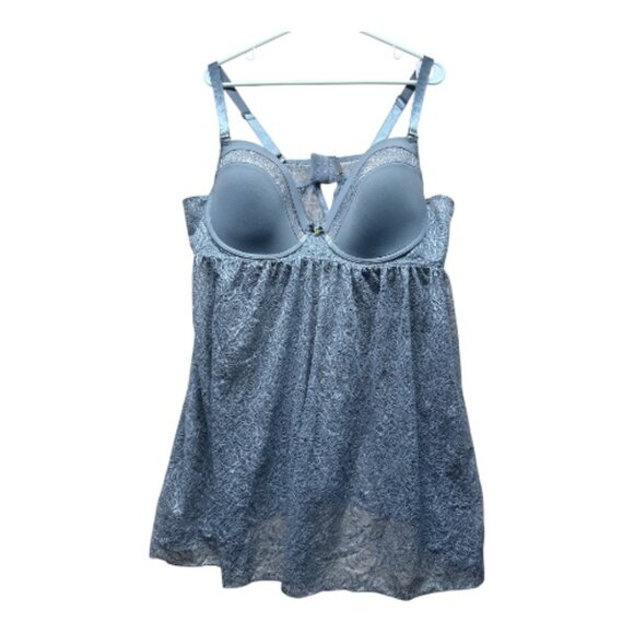 Daisy Fuentes Lace Push Up Babydoll 2X Gray Floral Sheer Plus Size Lingerie - Picture 1 of 8